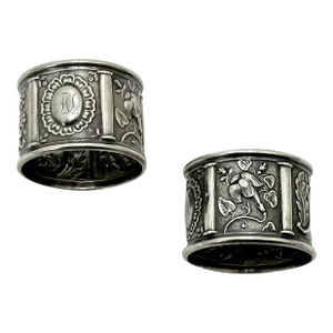 Outstanding Original Matched Pair of American Victorian Sterling Silver Wedding Napkin Rings - Circa 1870s
