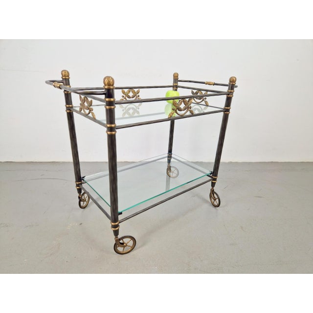 Vintage Regency Brass Metal Bar Cart Drink Trolley Gold '70 high quality vintage Belgian brass and clear glass tableware...
