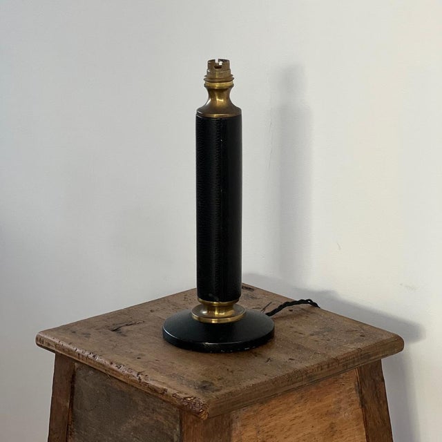 Black Mid-Century French Black Leather and Brass Table Lamp For Sale - Image 8 of 15
