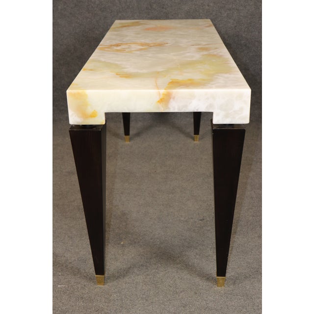 20th C. Italian French Deco Onyx and Ebonized Console Table With Brass Accents For Sale - Image 11 of 11