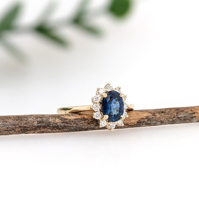 2020s Blue Sapphire Ring With Diamond Accents: Solid 14k Gold, Oval 7x5mm, Size 6.75 For Sale - Image 5 of 7