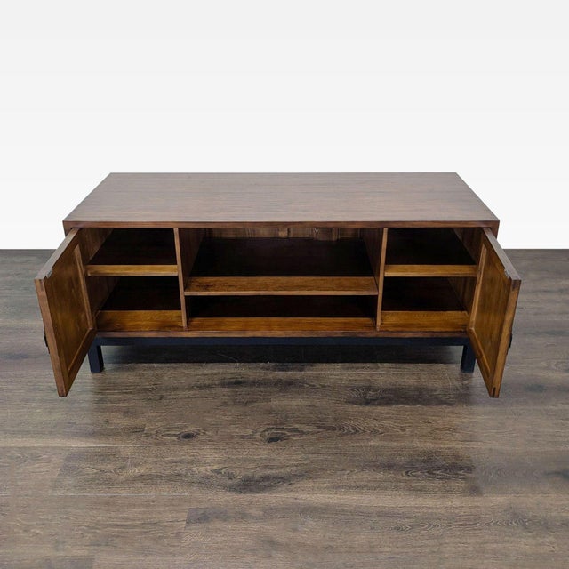 Transitional Wood Media Console on Metal Base For Sale - Image 3 of 8