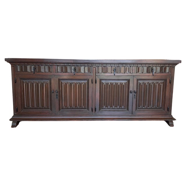 Large 20th Century Catalan Spanish Baroque Carved Walnut Tuscan Credenza or Buff For Sale - Image 15 of 18