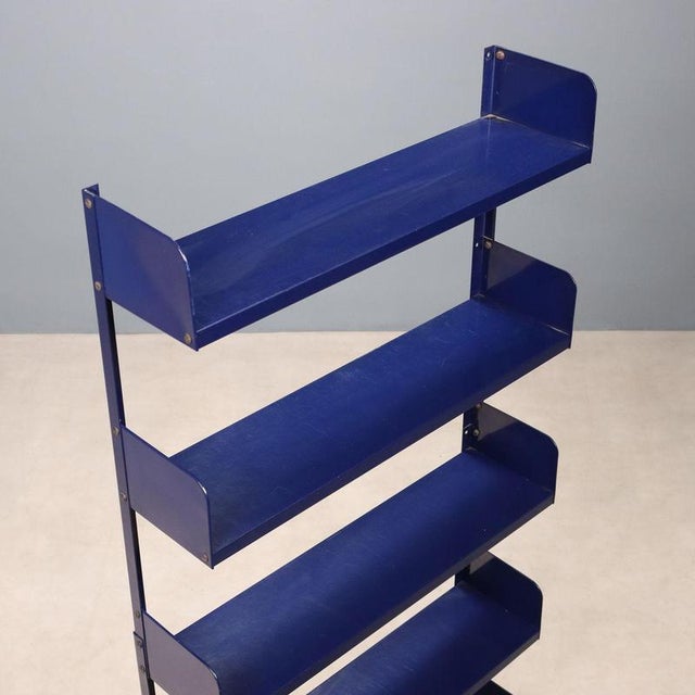 Vintage Italian Bookcase in Blue Enamelled Metal, 1970s For Sale - Image 6 of 9