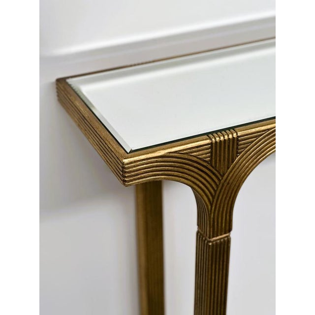 Contemporary Vintage Gilt Console Table with Beveled Mirror Top from Deknudt, Belgium, 1980s For Sale - Image 3 of 14