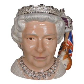 American Royal Doulton Queen Elizabeth II Flag Crown Corgi Toby Character Jug For Sale