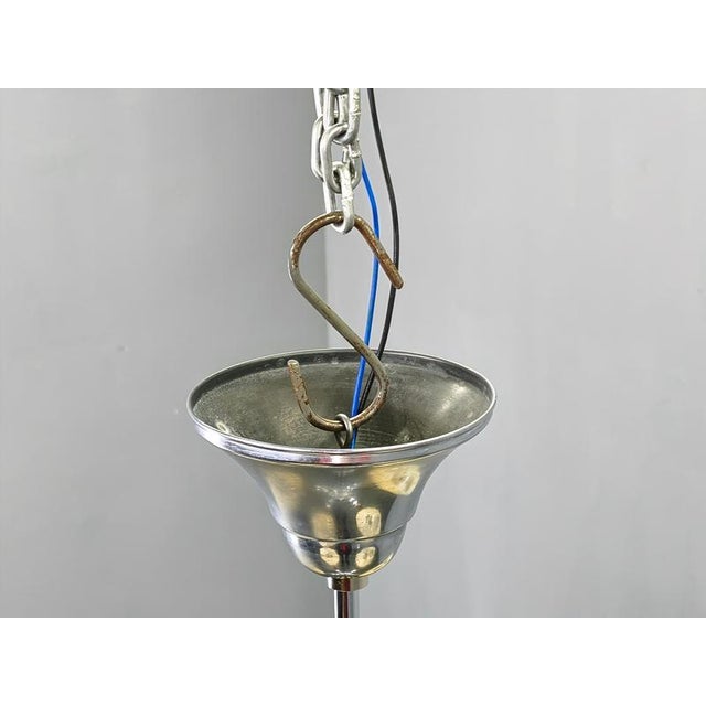 Art Deco Chandelier in Chrome, Wood and Glass, Czechoslovakia, 1930s For Sale - Image 11 of 14