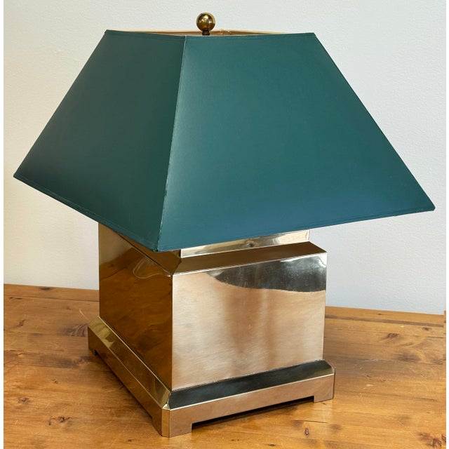 Vintage Oversized Chapman Brass Lamp With Green Shade For Sale - Image 11 of 12