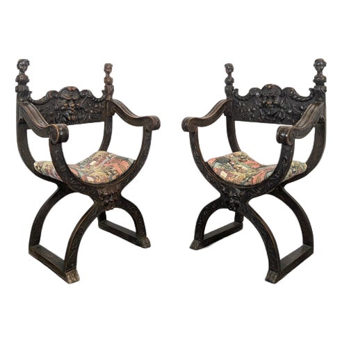 Italian Baroque Curule Chairs, Set of 2 For Sale