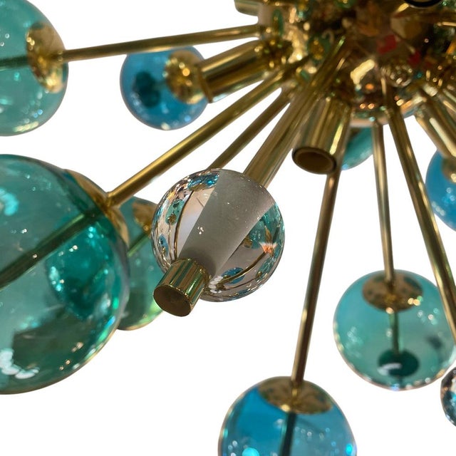 Sputnik Lamp with Murano Turquoise Bubbles, 1960s For Sale - Image 6 of 8