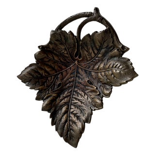 Scandinavian Naturalistic Wine Leaf Tray in Patinated Brass, 1940s For Sale