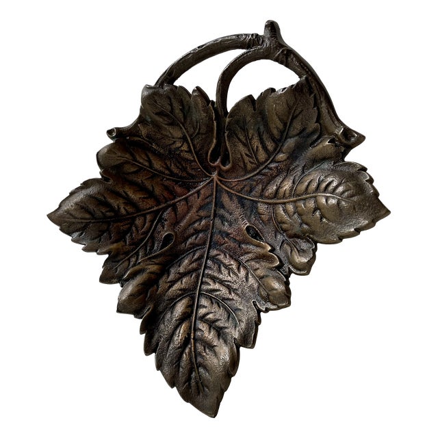 Scandinavian Naturalistic Wine Leaf Tray in Patinated Brass, 1940s For Sale