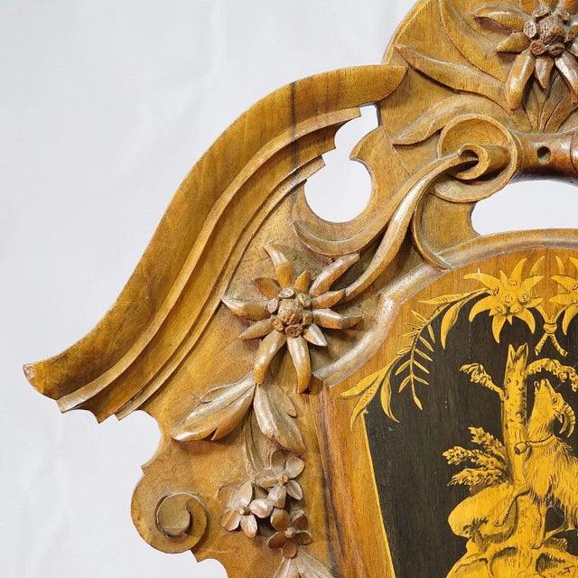Nutwood Edelweis Marquetry Chair, Brienz, Swiss, 1900s For Sale - Image 11 of 12