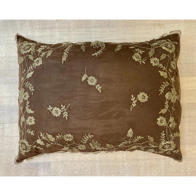 Spanish Floral Embellished Tulle Veil Decorative Pillow Sham Cover 2 Pc Set For Sale - Image 11 of 11