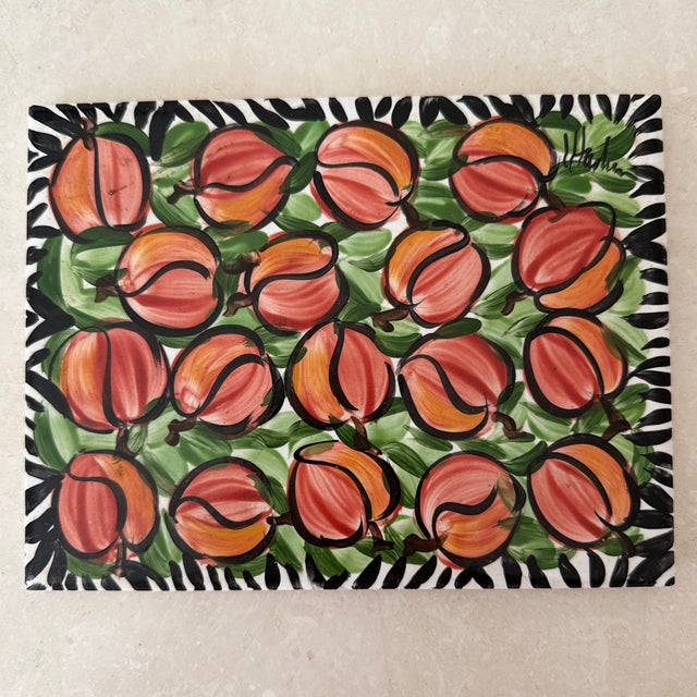 Late 20th Century Handpainted Peach Tile Trivet For Sale - Image 6 of 6