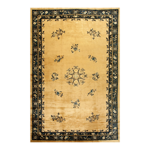 Phenomenal Yellow Goldenrod Color With Delicate Florid Design Antique Chinese Peking Rug