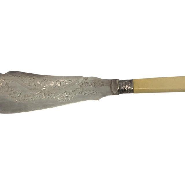 Victorian Antique English Victorian H&s Ep Silver Plate Fish Serving Knife & Fork Set Bone Handles - 2 pcs with Original Case For Sale - Image 3 of 12