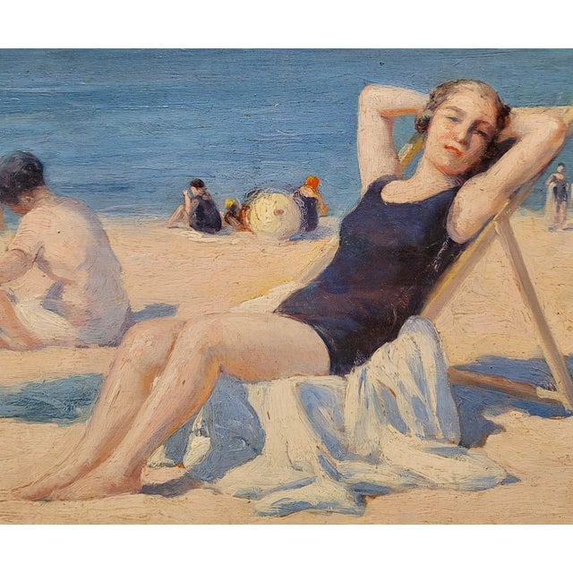 1920s American Impressionist -Girls at the Beach 1920s Summer Vacation -Oil Painting For Sale - Image 5 of 11