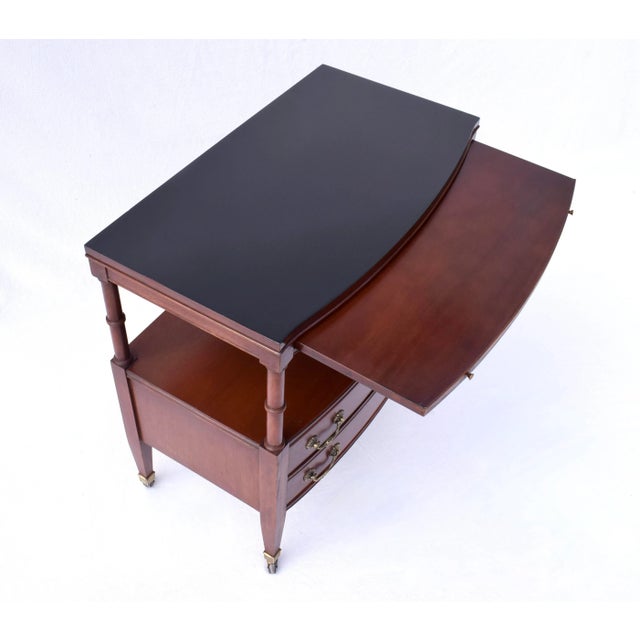 1960s Mahogany Two Drawer Rolling Buffet Server Cart on Brass Casters For Sale - Image 5 of 12