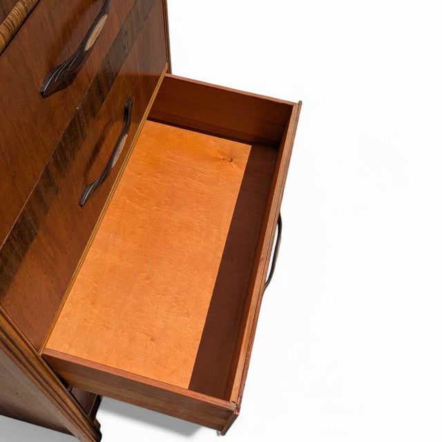 1930s Art Deco Waterfall Tallboy Dresser With Figured Wood For Sale - Image 13 of 16
