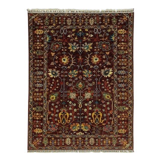 Burgundy Persian-Style Floral Wool Rug, Natural Dyes, 5'9" X 7'9" For Sale