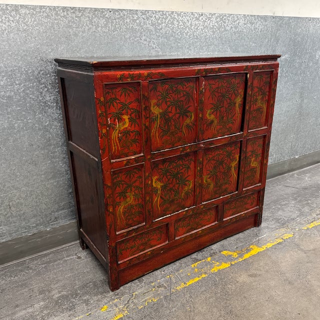 Chinoiserie Red Lacquer Storage Cabinet, Antique For Sale - Image 4 of 12