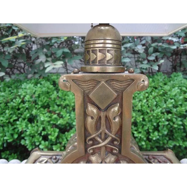 Antique Austrian Art Nouveau Bronze Lamp With Shade For Sale - Image 4 of 13