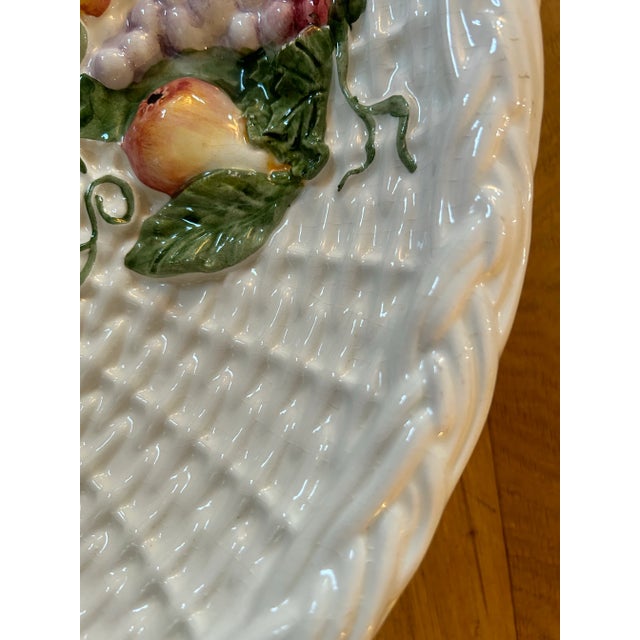 Late 20th Century Late 20th Century 17” Majolica Basketweave Bowl With Handpainted Fruit Made in Italy For Sale - Image 5 of 12