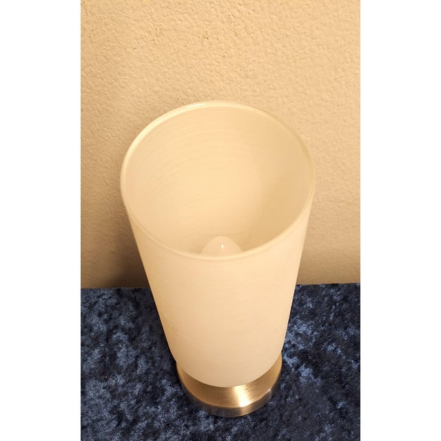 Vintage Table Lamp with Metal Base and Patterned Glass Shade by Fischer & Honsel, 2000s For Sale - Image 6 of 8