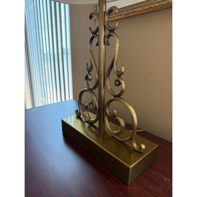 Vintage Baroque Style Late 17th Century Brass Table Lamp With Scrollwork Base For Sale - Image 4 of 4