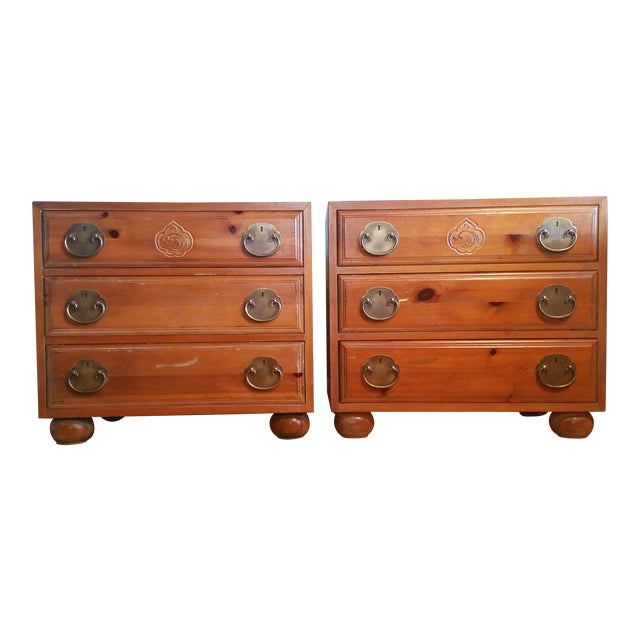 Late 20th Century Henredon Asian Solid Pine Chests a Pair Chairish