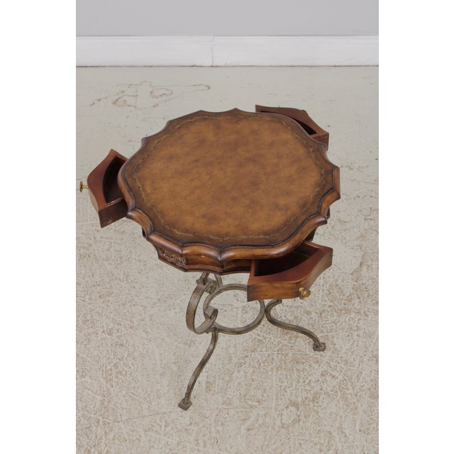 Leather Top Wrought Iron Base Mahogany Side Table For Sale In Philadelphia - Image 6 of 14