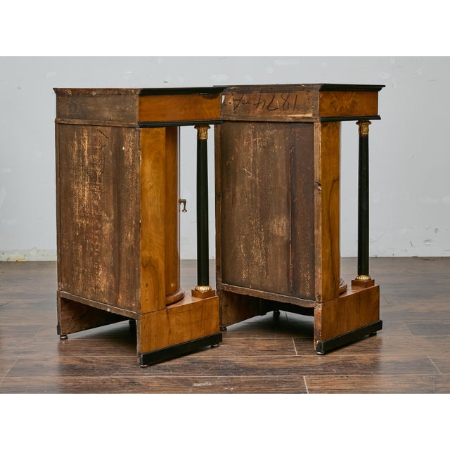 Pair of 19th Century Biedermeier Bedside Cabinets, Walnut and Ebonized Columns For Sale - Image 12 of 12