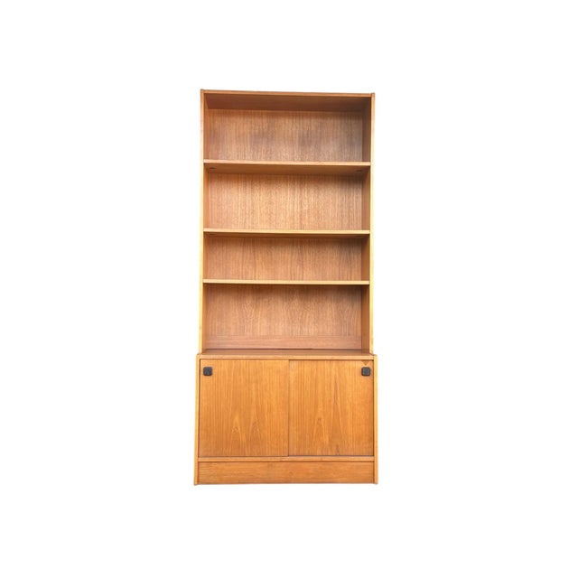 Mid-Century Modern 1960s Danish Modern Teak Bookcase With Sliding Door Cabinet For Sale - Image 3 of 13