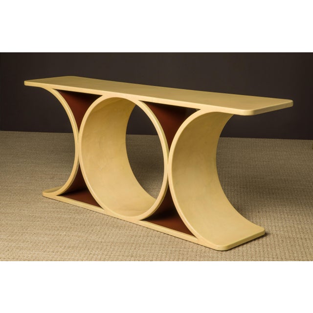 Camel Double JMF' Lacquered Goatskin Console by Karl Springer w COA & Stamped, c 1977 For Sale - Image 8 of 12