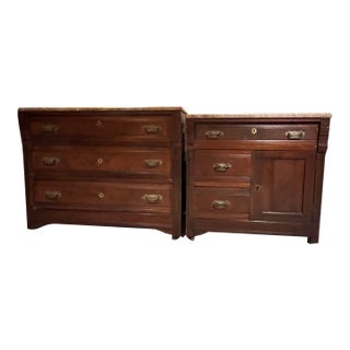 Antique 19th Century Marble Top Commode and Matching Dry Sink Cabinet B2 Piece Set For Sale