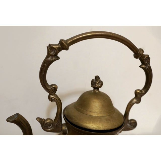 Antique Engraved Victorian Brass Hot Water Tea Kettle For Sale - Image 11 of 12