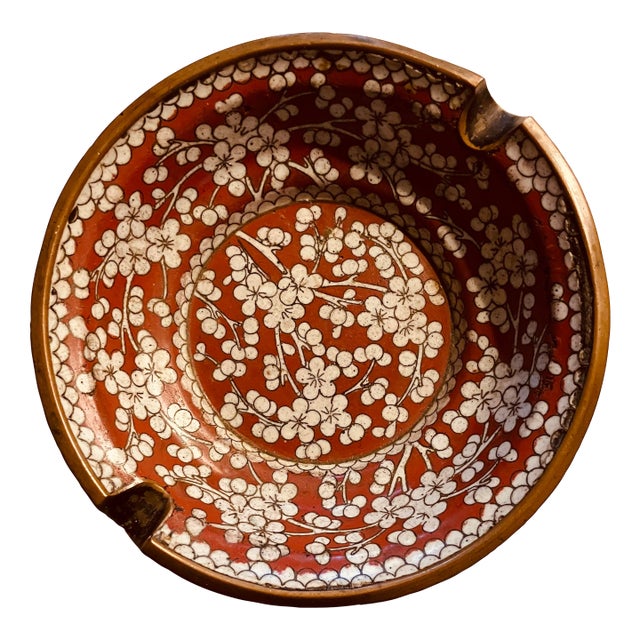 Vintage Chinoiserie Enamel Cloisonne Ashtray For Sale