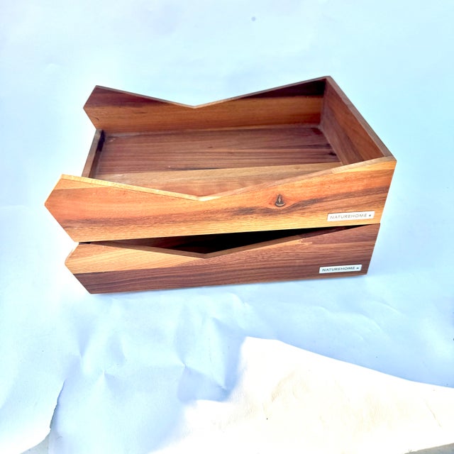 Contemporary European Beech Wood Two Tiered Letter Tray- 2 Pieces For Sale - Image 4 of 12