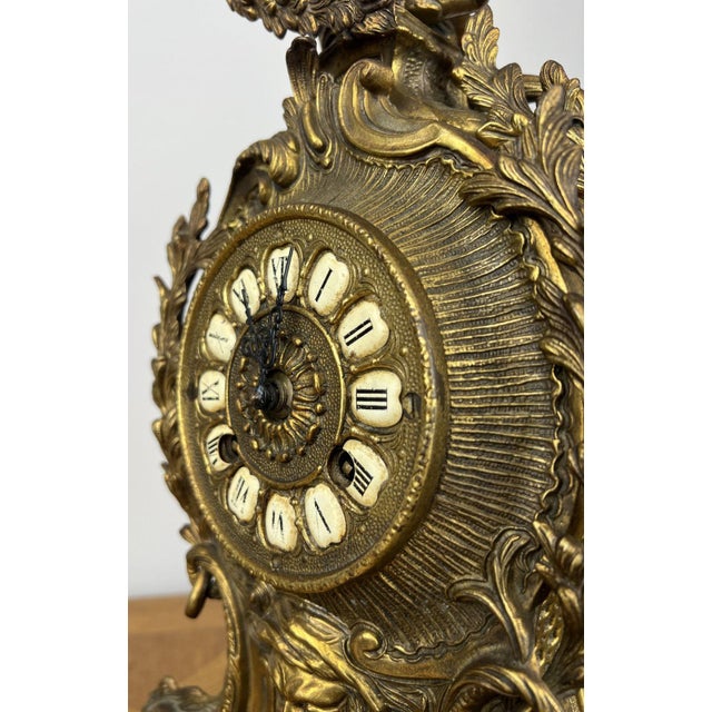 Vintage French Brass Ornate Cherub Mantel Clock For Sale - Image 9 of 13