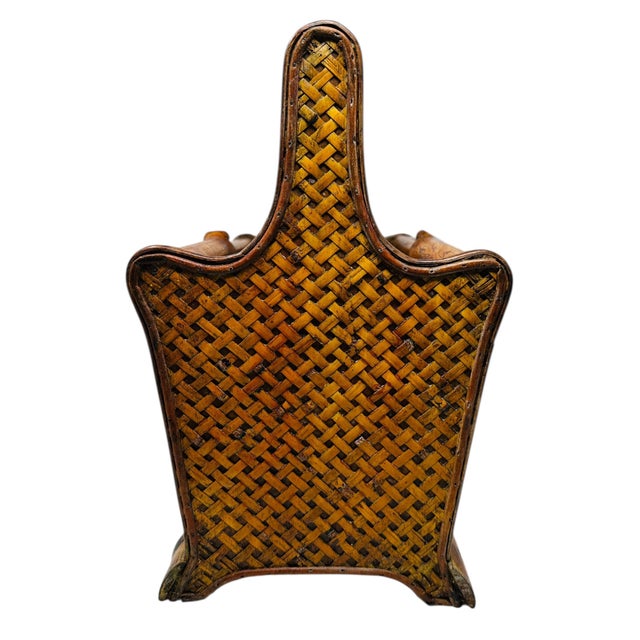 Wood Vintage 80s Bamboo & Rattan Magazine Rack | Mid-Century Boho Decor | Record Holder | Natural Wood Storage Basket For Sale - Image 7 of 13