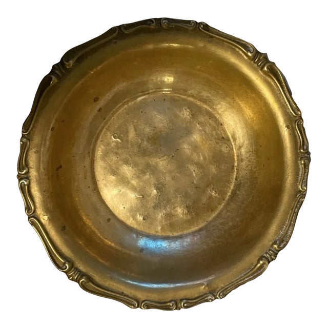 Antique Large Solid Brass Serving Bowl For Sale