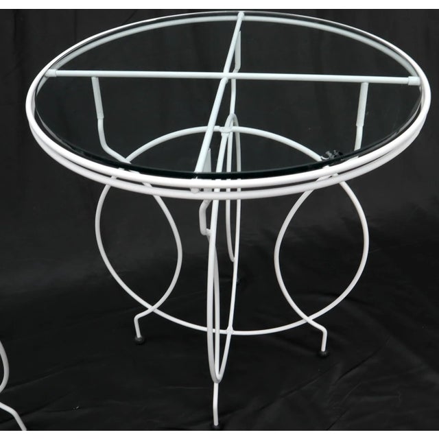 Mid-Century Modern Pair of Midcentury Ice Cream Style Round Folding Cafe Tables Glass Tops For Sale - Image 3 of 11