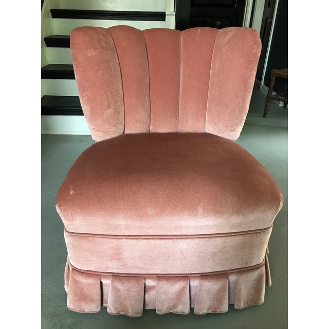 Vintage Channel Back Pink Velvet Vanity Chair | Chairish