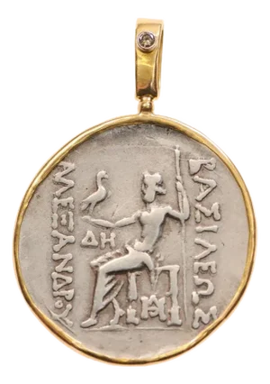 Silver Tetradrachm Pendant W 22kt and Two Diamonds