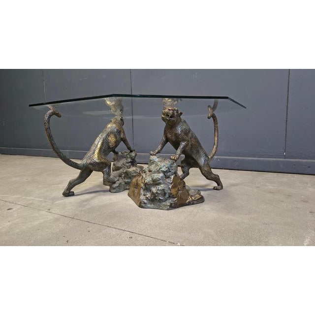 Bronze and Glass Leopard Coffee Table, 1970s For Sale - Image 4 of 12