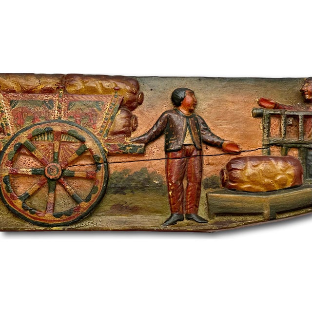 Outstanding Large Antique Hand Carved & Beautifully Painted Wood Italian Sicilian Donkey Cart Relic Fragment - 36 Inches Long For Sale - Image 10 of 18