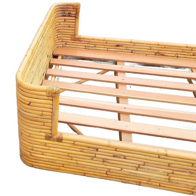 1940s Mid-Century Full Size Stacked Rattan Bed Frame With Wicker Wrappings by Seven Seas For Sale - Image 5 of 8