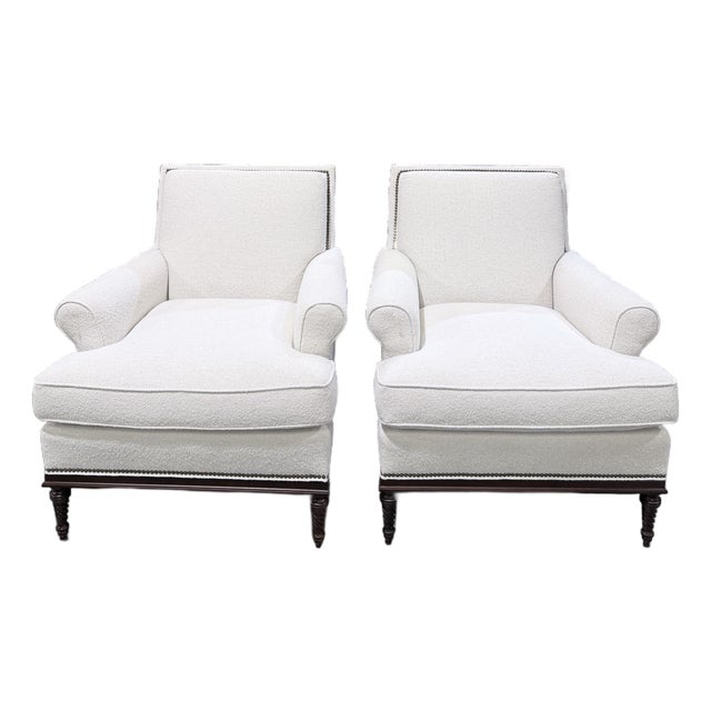Pair of Lillian August Shelley Bouclé Lounge Chairs For Sale