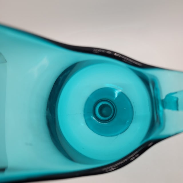 Vintage Le Smith MCM Aqua Glass Pitcher Candleholder Vase Simplicity Design For Sale - Image 10 of 10